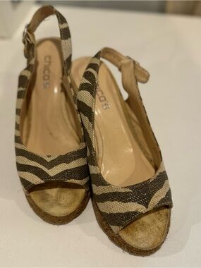 Chico's Beige and Brown Zebra-Print Espadrille Wedge Sandals